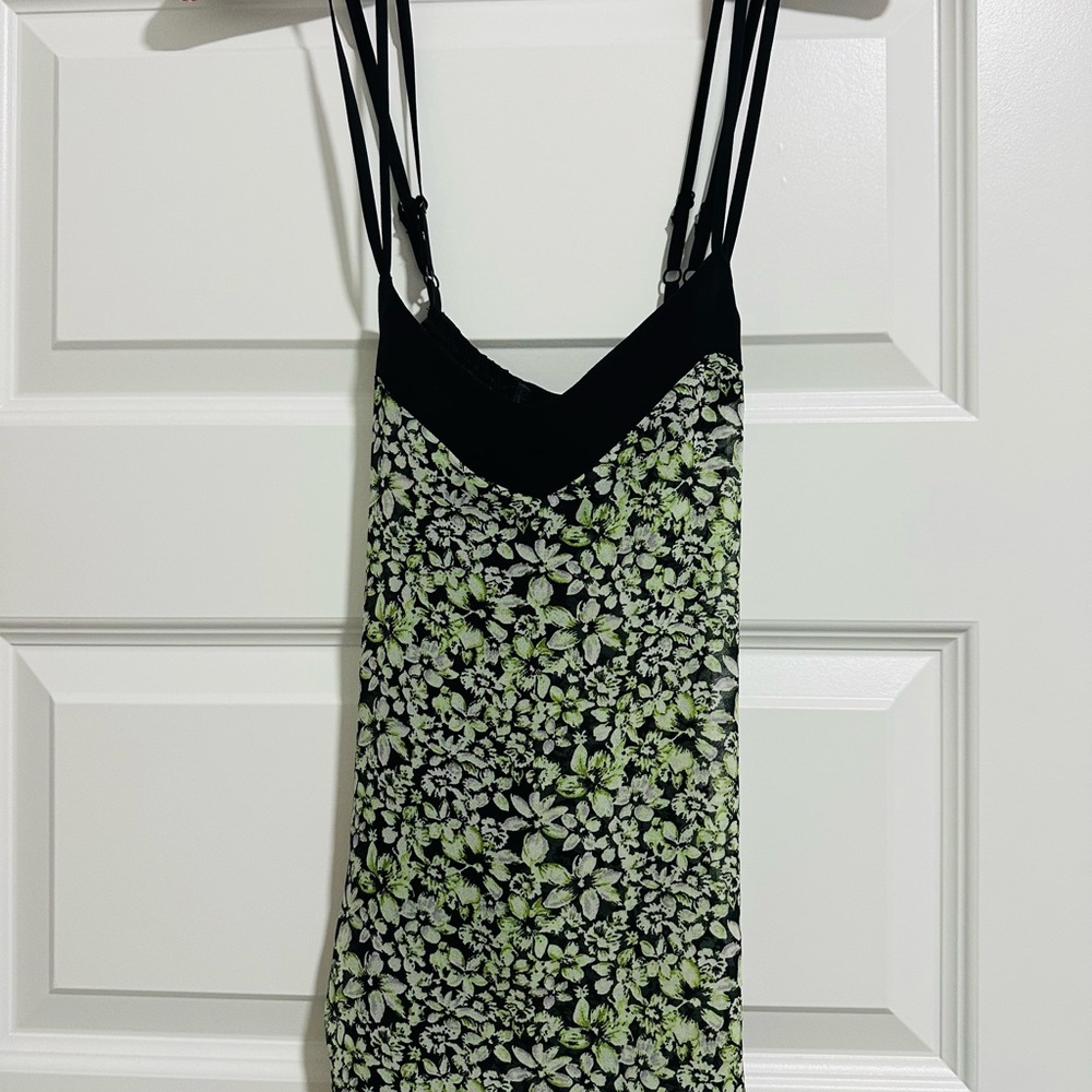 BCBG Black and Green Floral Blouse